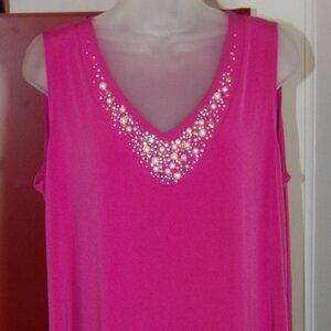 Susan Graver sleeveless top in Pink with Pearl & Sequins Size Large
